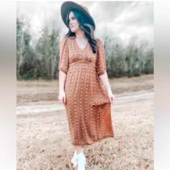 Bella Ella Boutique My Moment MIDI Boho Brown Women’s Dress Sz Large Cottagecore - Picture 6 of 8